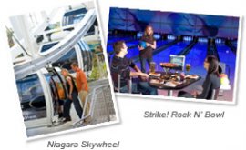 Photographs of Niagara Skywheel and Strike! Rock N' Bowl